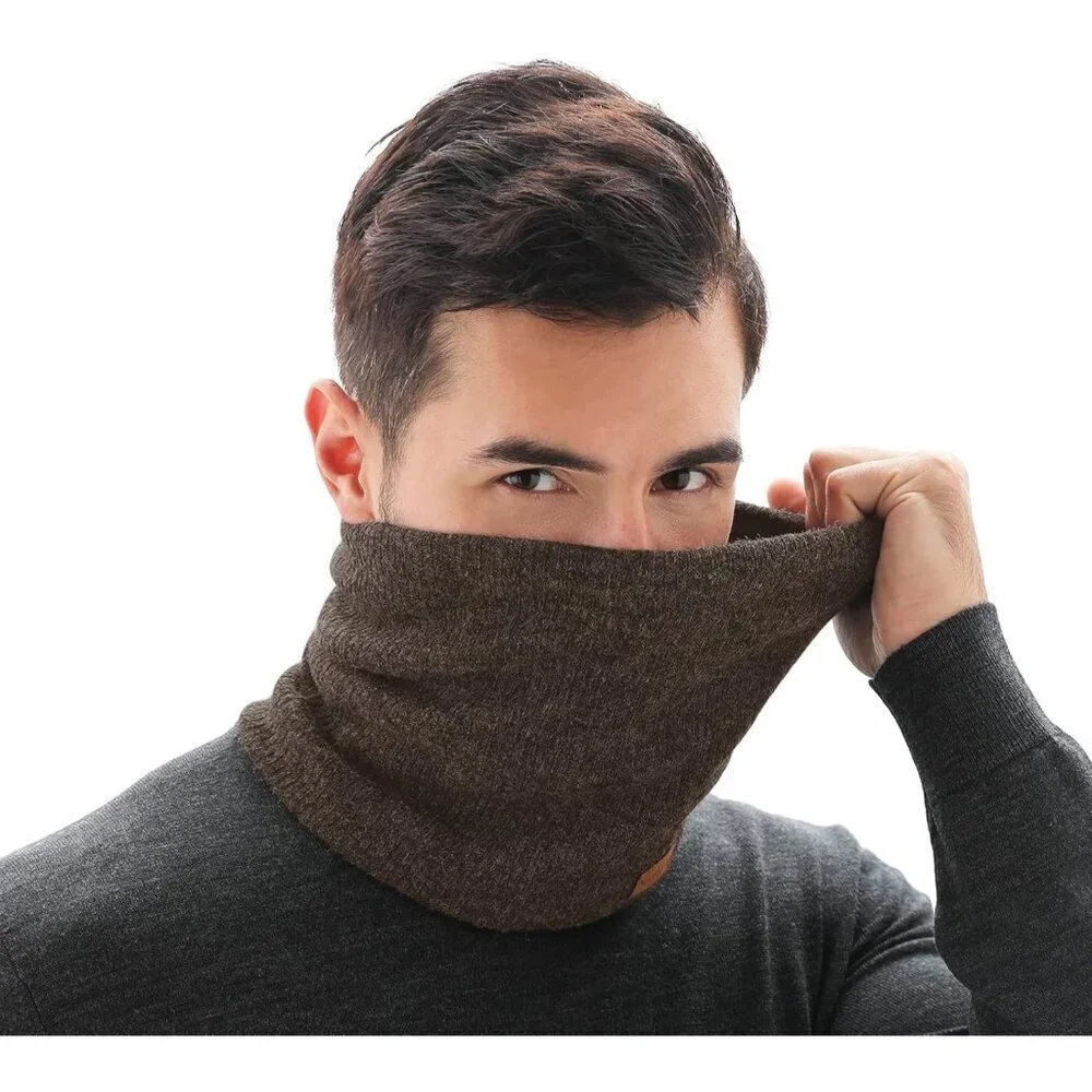 Men's Dark Brown Winter Ski Neck Gaiter Face Scarf Fleece Lined Windproof Scarve